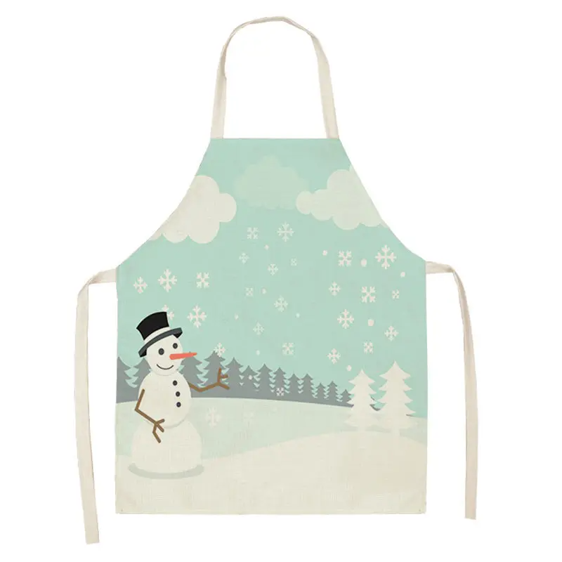 1pc Christmas Linen Apron Santa Claus Pinafores Cotton Linen Aprons 55x68cm Woman Adult Bibs for Home Kitchen Cooking Baking