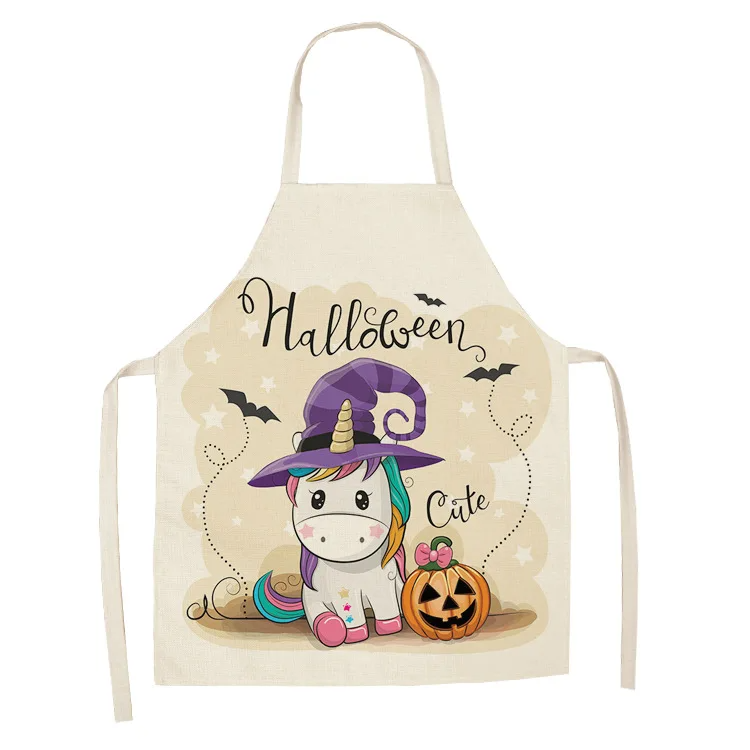 Parent-child Kitchen Apron Cartoon Rainbow Unicorn Printed Sleeveless Cotton Linen Aprons for Men Women Home Cleaning Tools