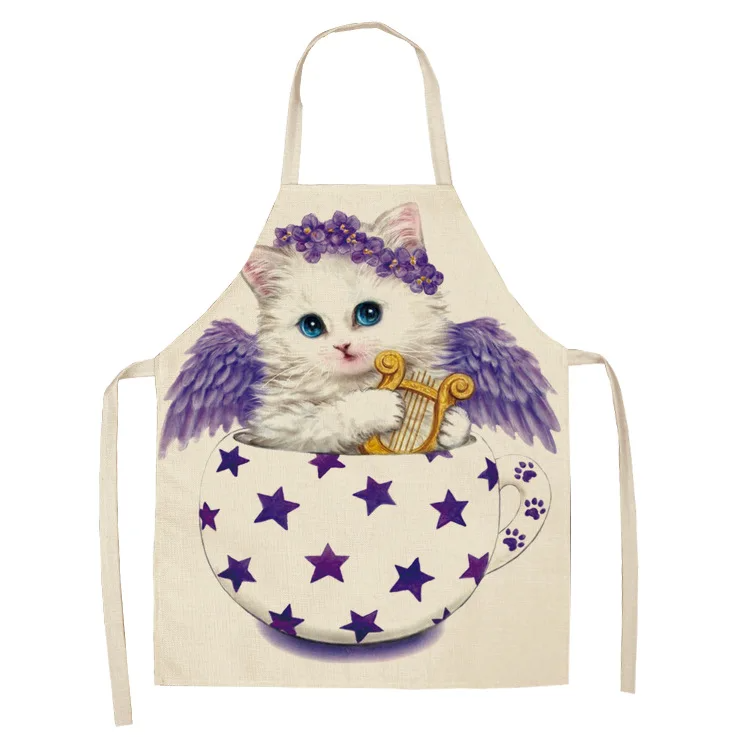 Parent-child Kitchen Apron Cartoon Cat/Panda/Tiger Printed Sleeveless Cotton Linen Aprons for Men Women Home Cleaning Tools