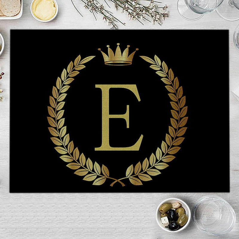 Home Decor Black Gold Letter Printing Linen Placemat for Dining Table Drink Coaster Home Decoration Modern Kitchen Cup Pads