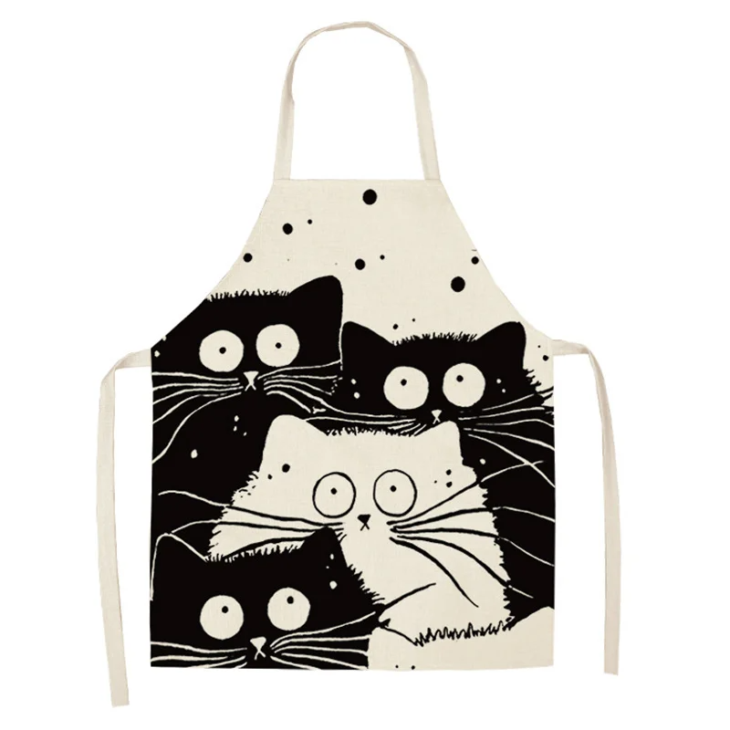 1Pcs Kitchen Apron Cute Cartoon Cat Printed Sleeveless Cotton Linen Aprons for Men Women Home Cleaning Tools