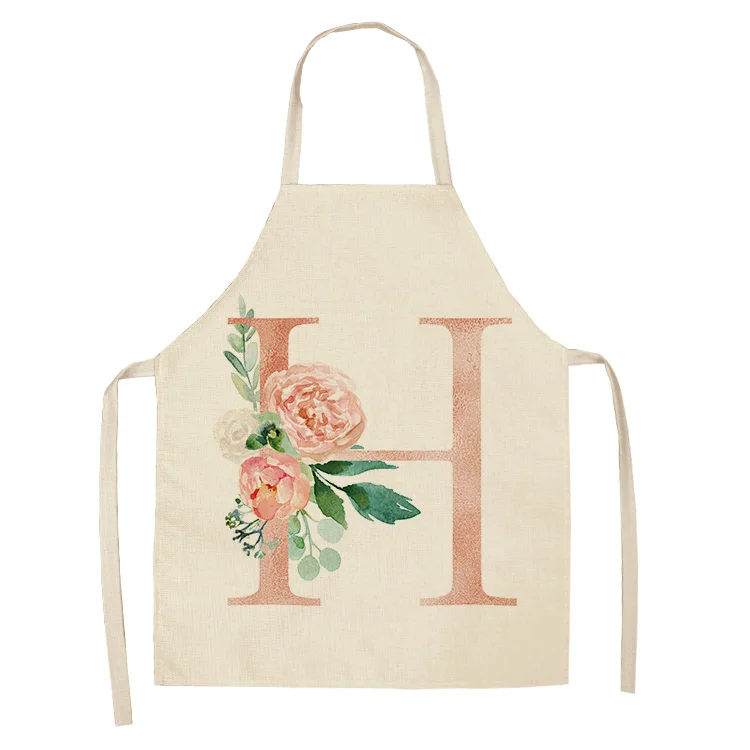 1Pcs Pink Letter Flower Kitchen Aprons for Women Cotton Linen Bibs Household Cleaning Pinafore Home Cooking Apron