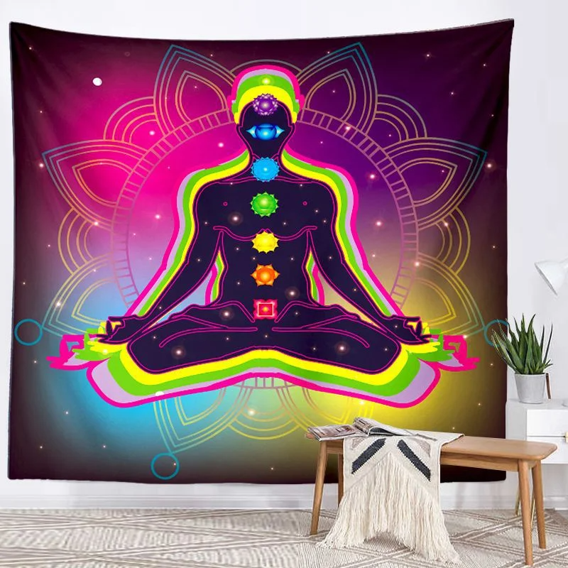 Buddha Statue Meditation 7 Chakra Tapestry Wall Hanging Mandala Tapestries Wall Cloth Psychedelic Yoga Wall Hanging