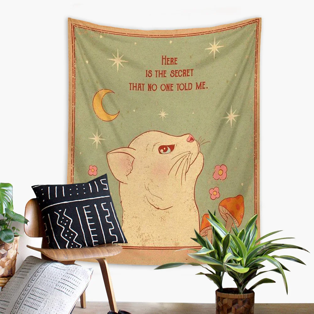 Kawaii Tarot Cat Cute Wall Hanging Tapestry Decorative Cat Paws Tarot Art Blanket Curtain Hanging Home Bedroom Living Room Decor