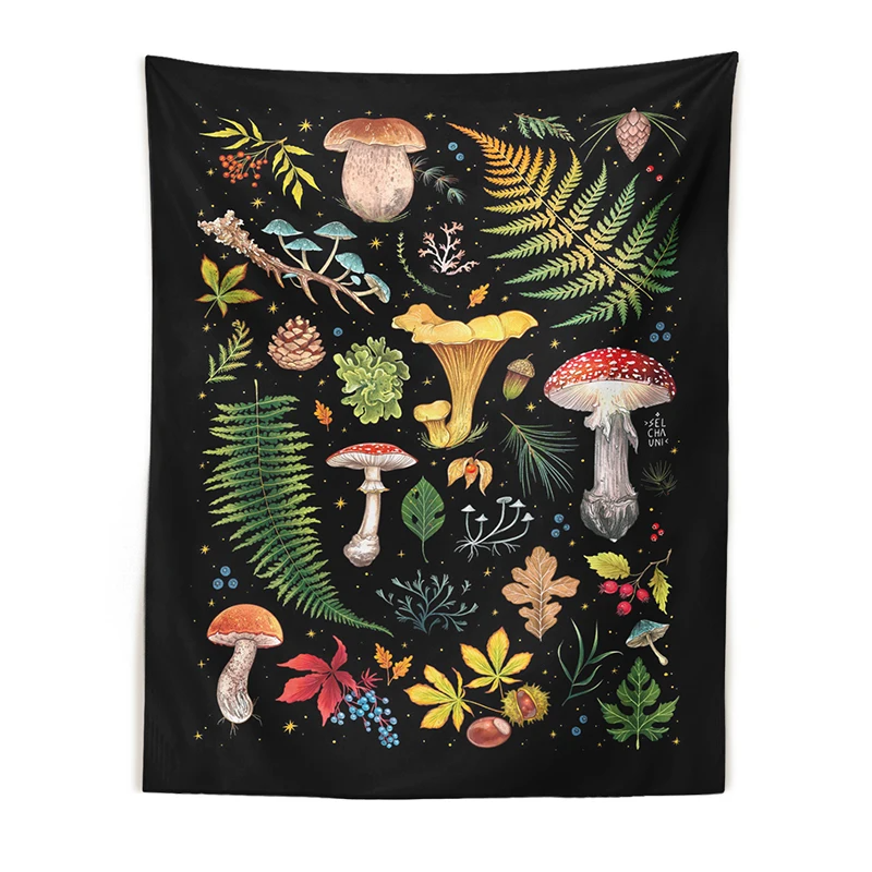Mushroom Tapestry Botanical Wall Hanging Mushroom Chart Boho Vertical Aesthetic Tapestries for Bedroom Living Room Decor
