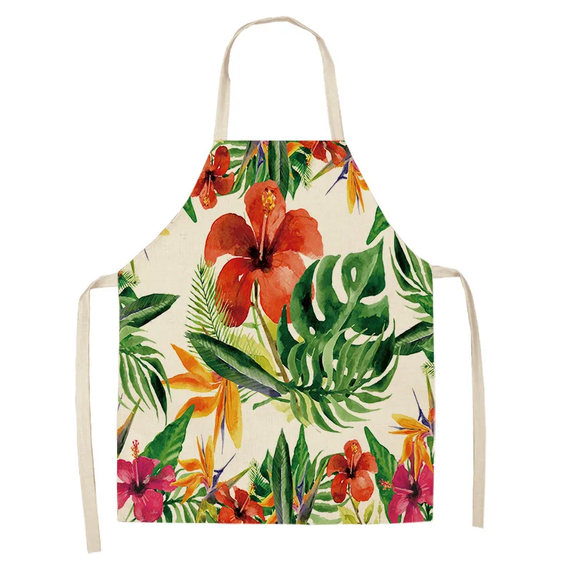 1Pc Succulent Plants Green Leaves Pattern Kitchen Chef Aprons Home Cooking Baking Shop Cotton Linen Cleaning Apron