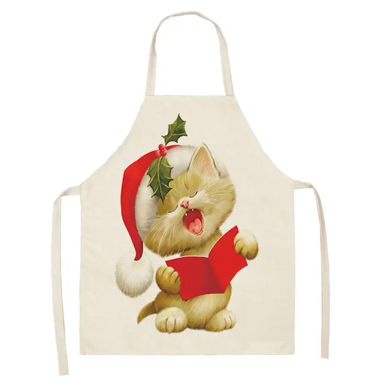 1pc Christmas Linen Apron Santa Claus Pinafores Cotton Linen Aprons 55x68cm Woman Adult Bibs for Home Kitchen Cooking Baking