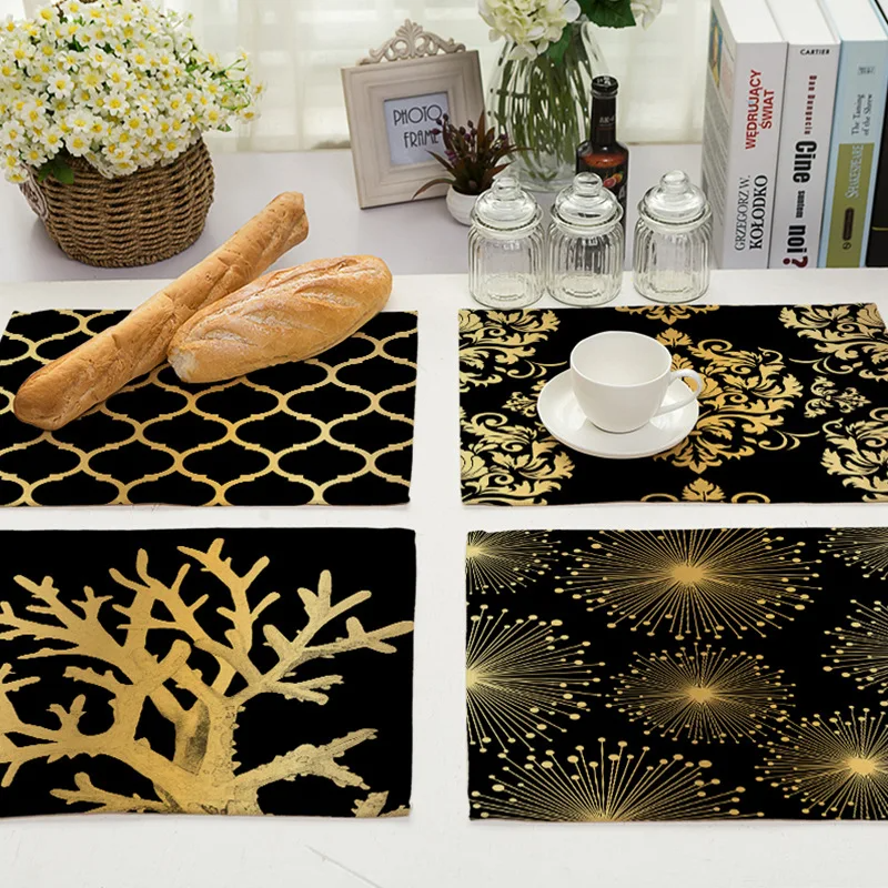 kitchen Placemat Black Cotton Linen Heart Love Table Mats Nordic Western Placemat Cup Mats Waterproof Drink Coaster