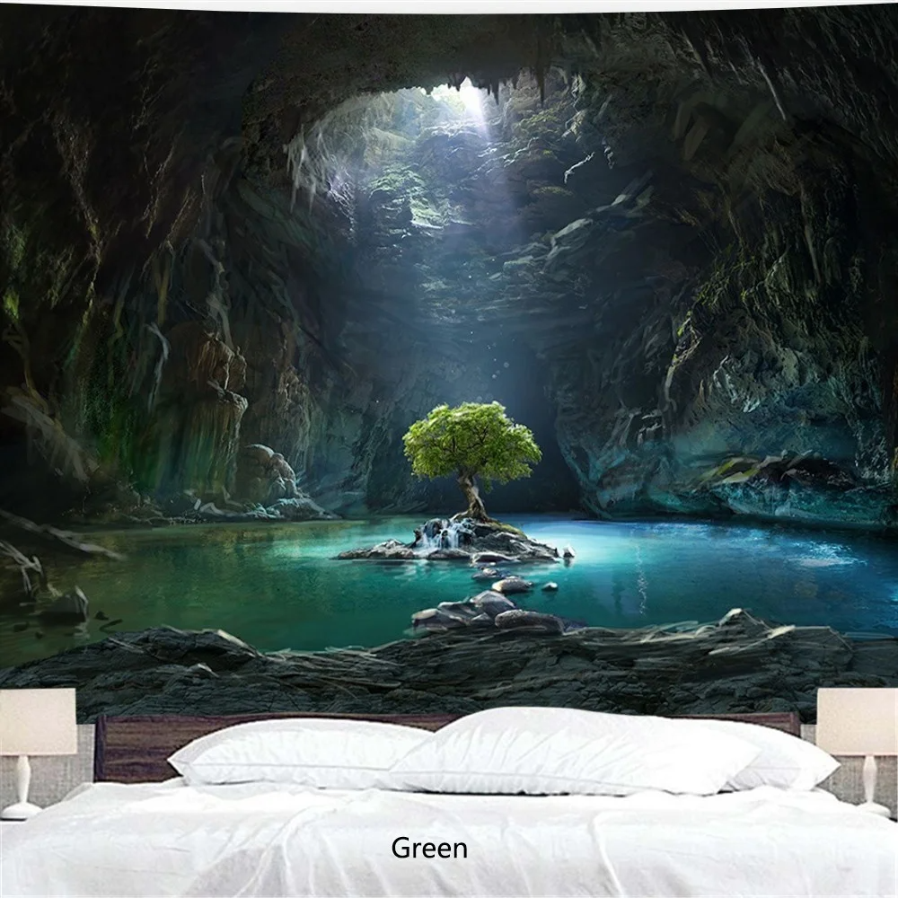 Natural Skull Head Water Spray Waterfall 3D Printing Tapestry Wall Home Decoration Wall Background Cloth