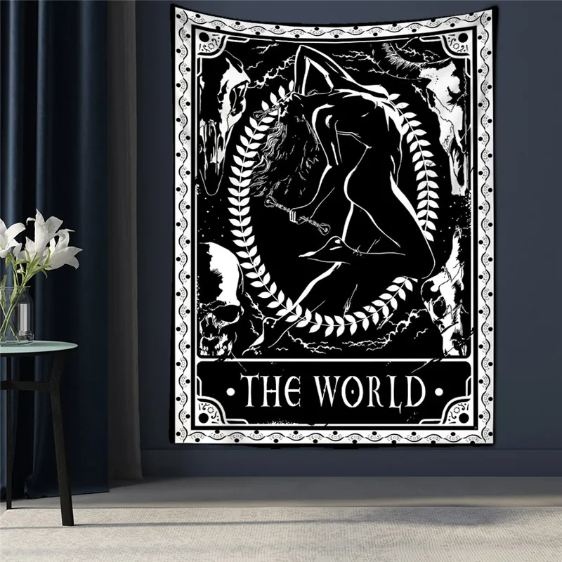 Black Tapestry Wall Hanging Psychedelic Sun Tarot Card Hippie Astrology Divination Witchcraft Background Wall Room Boho Decor