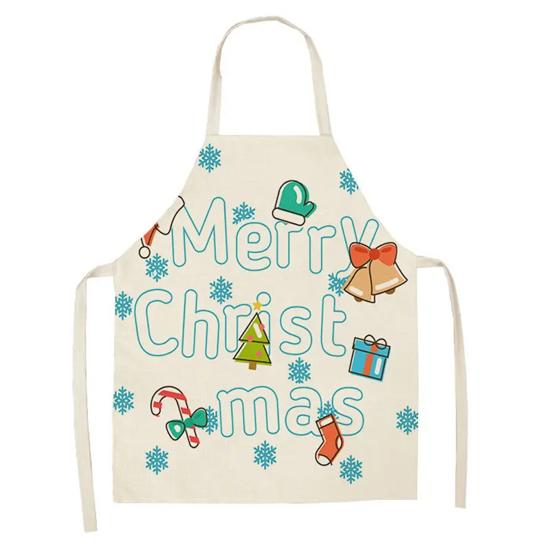 1Pcs Merry Christmas Apron for Woman Pinafore Cotton Linen Aprons Adult Bibs Kitchen Baking Cooking Accessories
