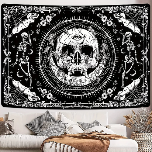 1pc Boho Skull Print Tapestry, Wall Hanging Peach Skin Tapestry For Living Room Bedroom Dorm Room Decor Home Decor