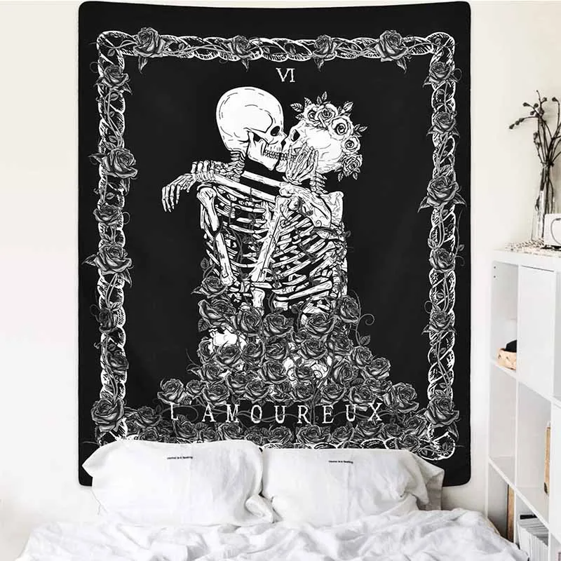 Sun Moon Black Skull Tapestry Wall Hanging Ancient Wall Tapestry Witchcraft Hippie Tapestry Wall Carpets Psychedelic Tapestry