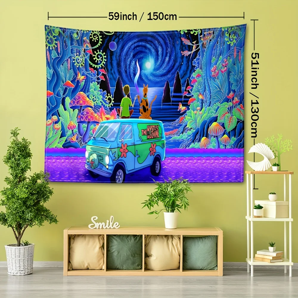 1pc Mystical Mushroom Forest Tapestry for Bedroom and Living Room Decor - Bohemian Cartoon Wall Hanging with Wizardry Design