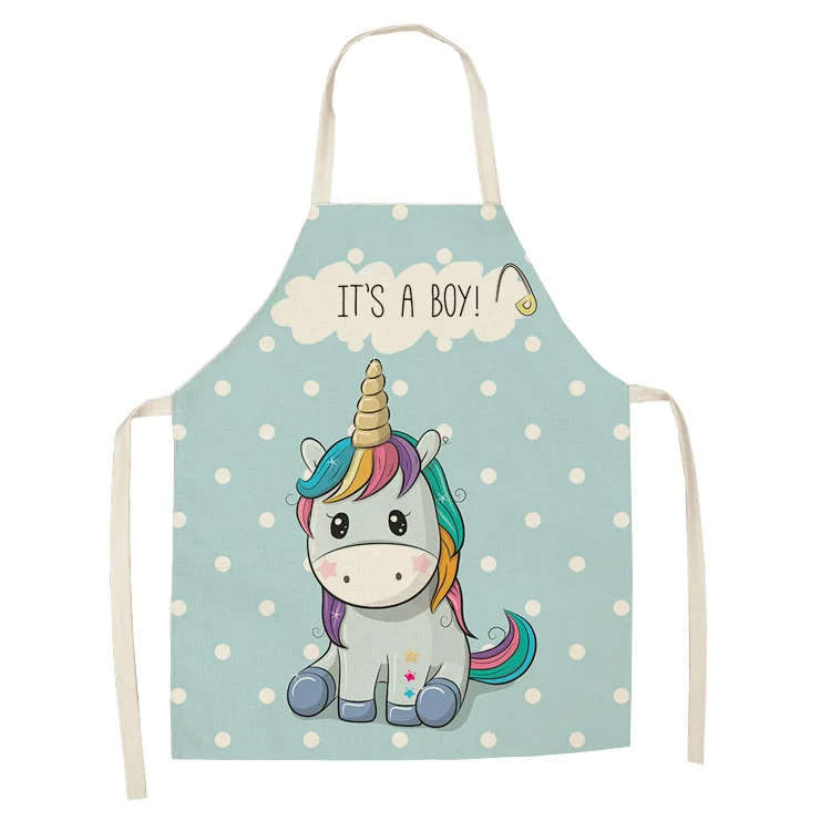 Parent-child Kitchen Apron Cartoon Rainbow Unicorn Printed Sleeveless Cotton Linen Aprons for Men Women Home Cleaning Tools