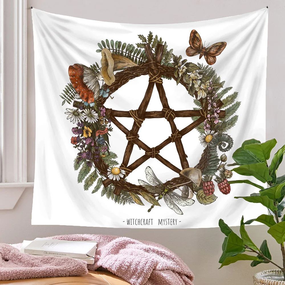 Botanical Print Floral Tapestry Wall Hanging Mushroom Tapestry Vintage Boho Wildflower Vegetable Tapestry Colorful Home Decor