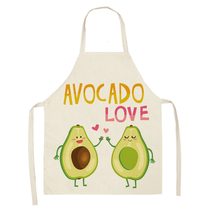 1PC Cotton Linen Apron Avocado Printed Kitchen Women Baking Waist Bib Home Cooking Brief Sleeveless Pinafore