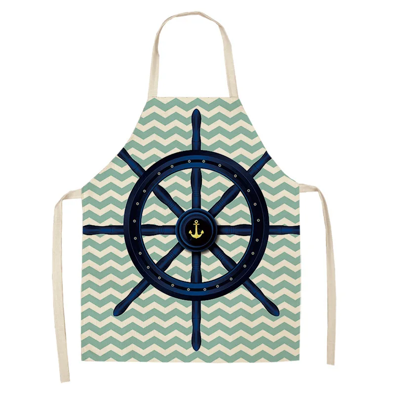 Marine Anchor Nautical Ocean Pattern Kitchen Apron for Woman Cotton Linen Aprons Home Cooking Baking Bibs