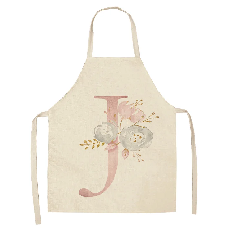 1Pc Pink Letter Flower Cotton Linen Chef Aprons Home Cooking Baking Coffee Shop Cleaning Apron Kitchen Accessories
