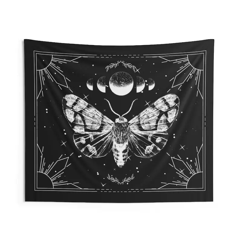 Moth tapestry Dark Moon tapestry aesthetic Goth tapestry Hippie wall art Insect art Spiritual decor Wiccan Gothic for her