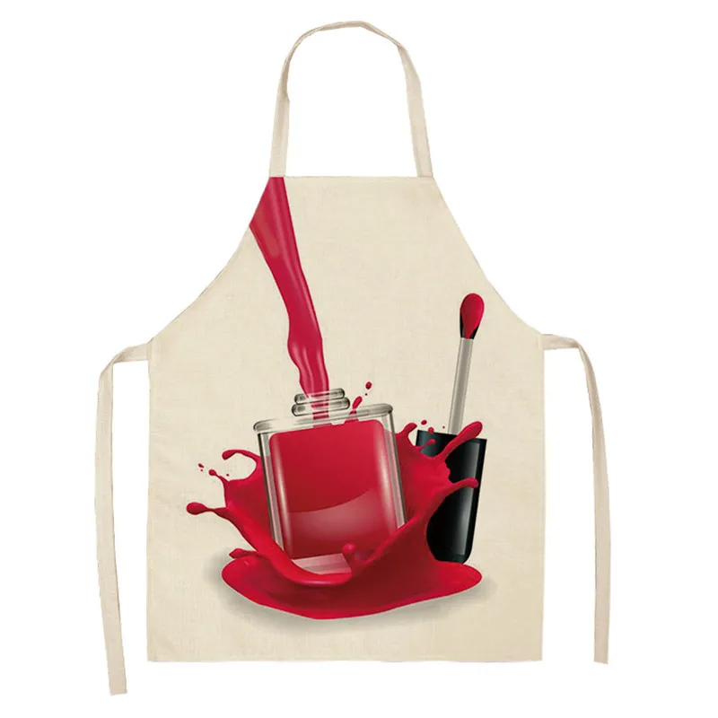 1 Pcs Kitchen Apron Color Nail Polish Bottle Printed Sleeveless Cotton Linen Aprons Men Women Home Cleaning Tools