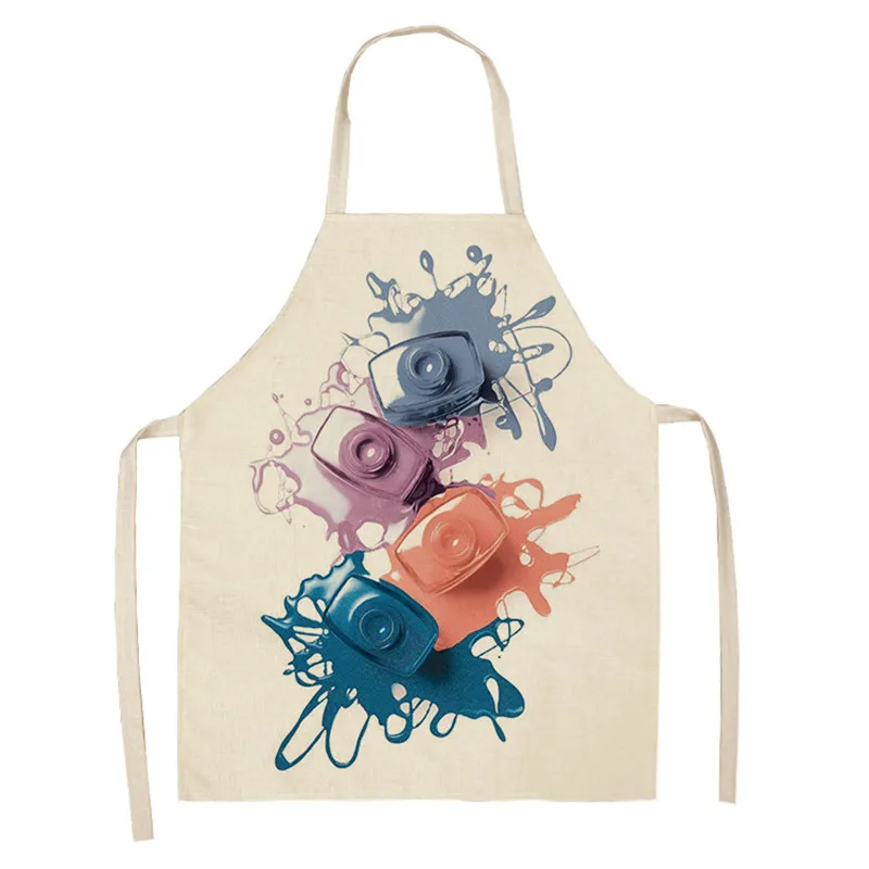 1 Pcs Kitchen Apron Color Nail Polish Bottle Printed Sleeveless Cotton Linen Aprons Men Women Home Cleaning Tools