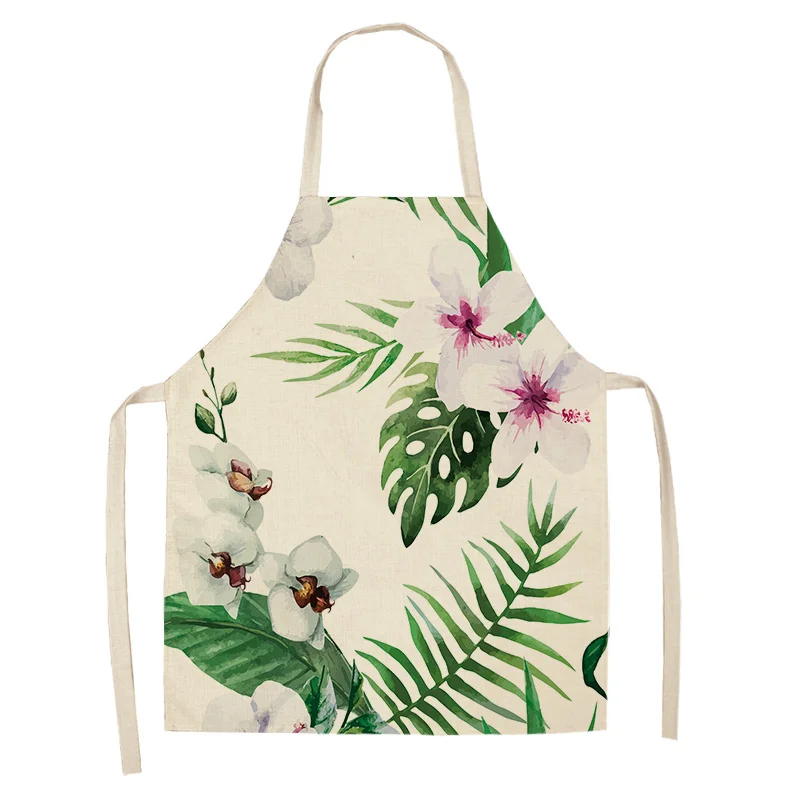 1Pc Tropical Plants Cactus Kitchen Chef Apron for Women Home Cooking Baking Coffee Shop Cotton Linen Cleaning Aprons