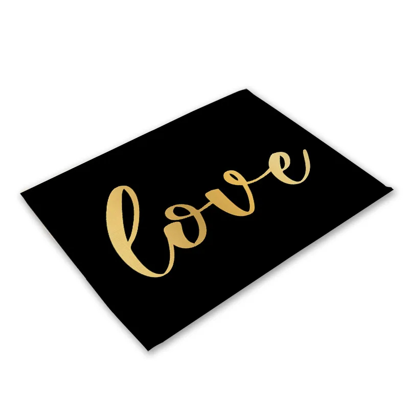kitchen Placemat Black Cotton Linen Heart Love Table Mats Nordic Western Placemat Cup Mats Waterproof Drink Coaster