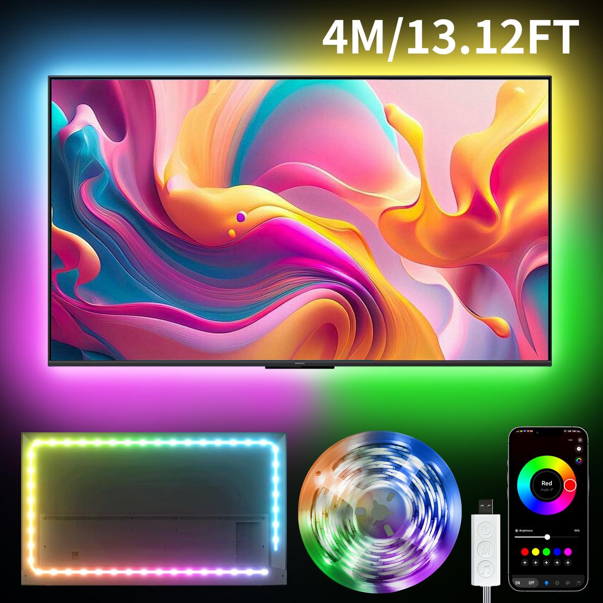 200FT 100FT 50FT Smart Led Strip Lights RGB Color Changing Time Setting Music Sync Strip Lights with both App and Remote Control for Bedroom Indoor Lighting, for Christmas Gifts
