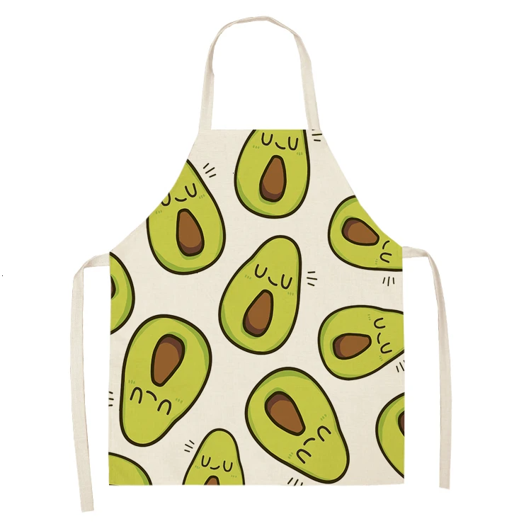 1PC Cotton Linen Apron Avocado Printed Kitchen Women Baking Waist Bib Home Cooking Brief Sleeveless Pinafore