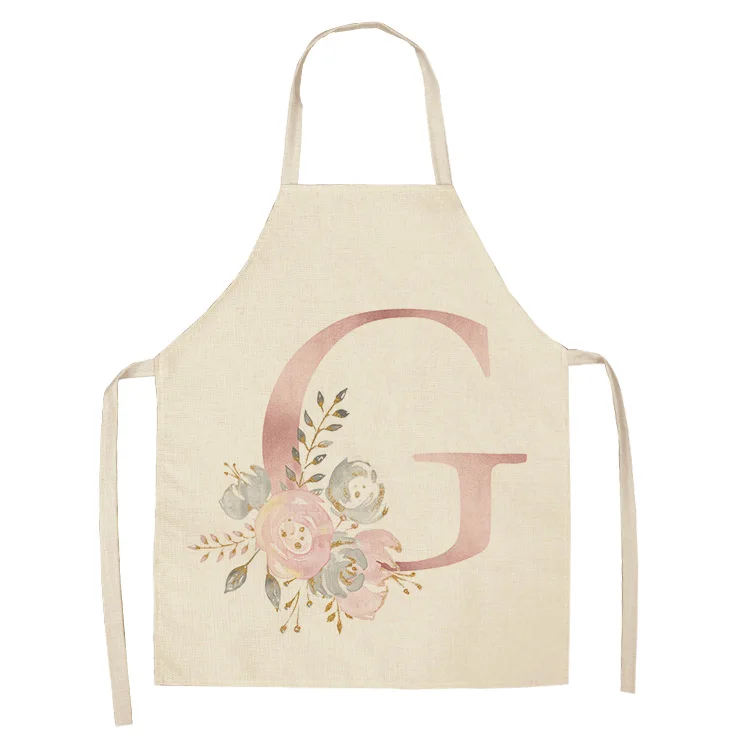 1Pc Pink Letter Flower Cotton Linen Chef Aprons Home Cooking Baking Coffee Shop Cleaning Apron Kitchen Accessories