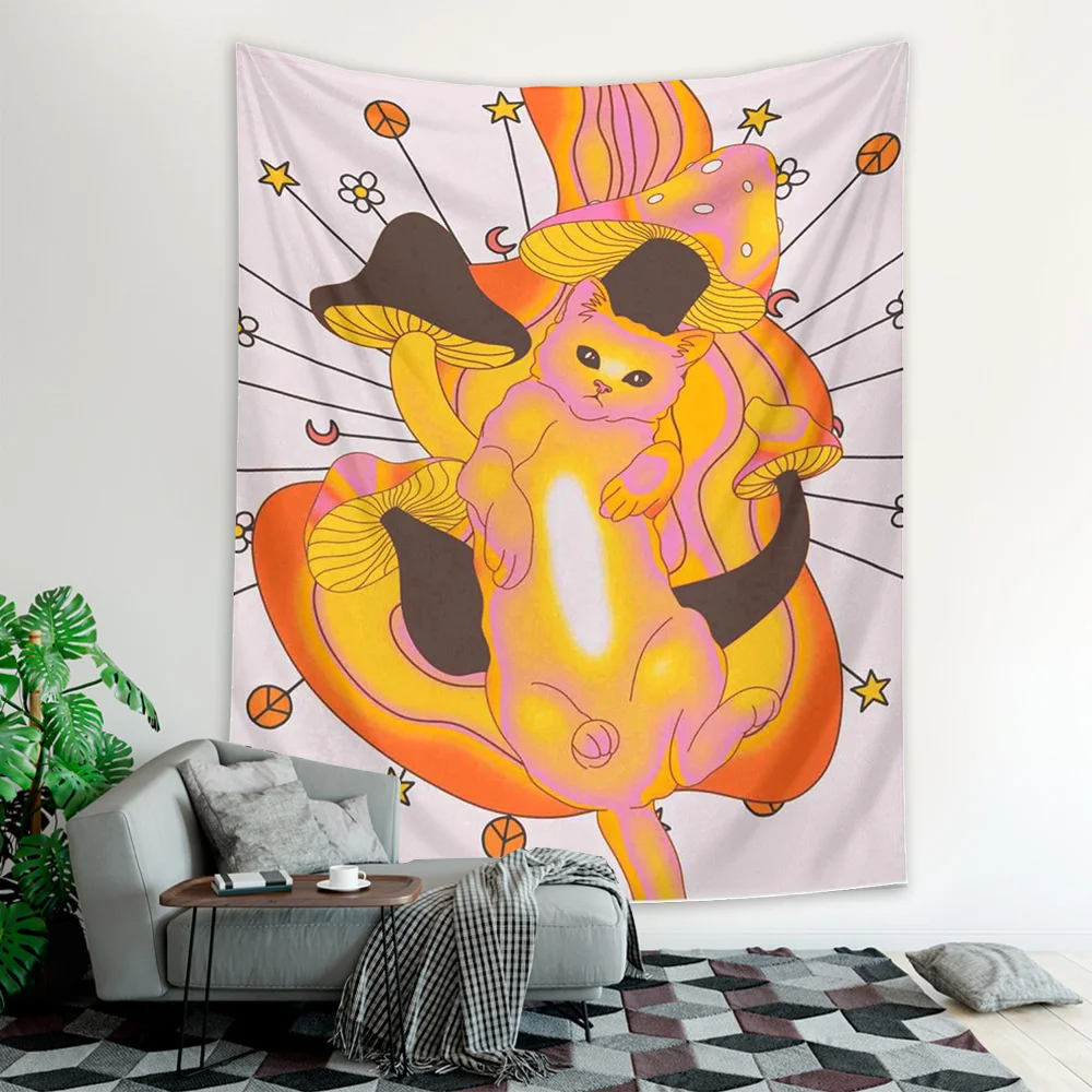Kawaii Tarot Cat Cute Wall Hanging Tapestry Decorative Cat Paws Tarot Art Blanket Curtain Hanging Home Bedroom Living Room Decor