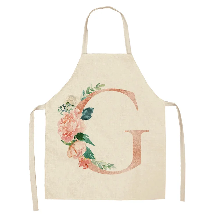 1Pcs Pink Letter Flower Kitchen Aprons for Women Cotton Linen Bibs Household Cleaning Pinafore Home Cooking Apron