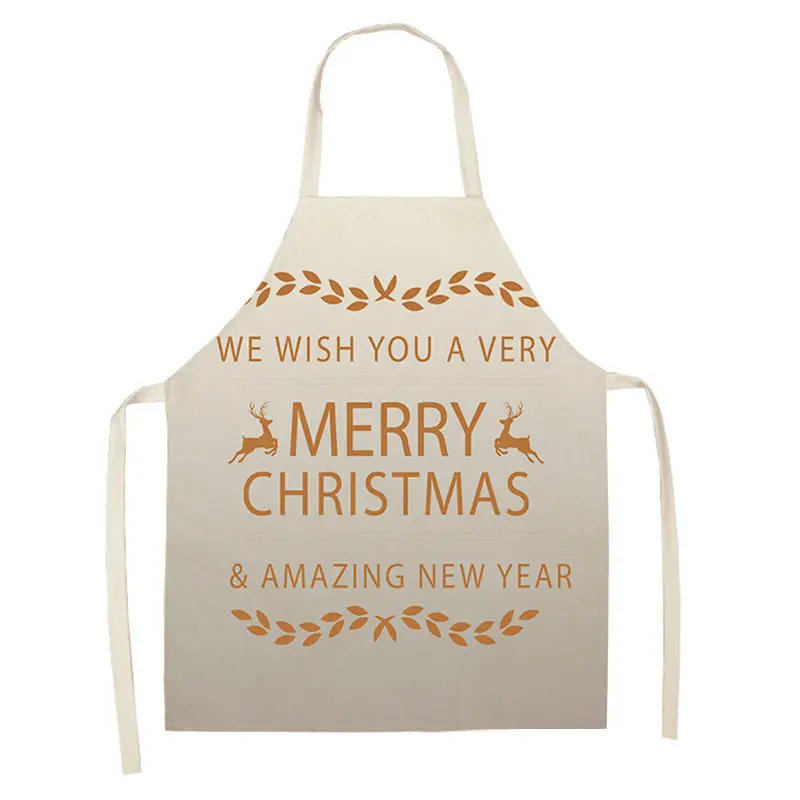 1Pcs Merry Christmas Apron for Woman Pinafore Cotton Linen Aprons Adult Bibs Kitchen Baking Cooking Accessories