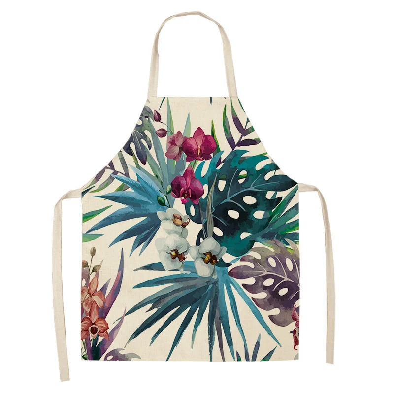1Pc Tropical Plants Cactus Kitchen Chef Apron for Women Home Cooking Baking Coffee Shop Cotton Linen Cleaning Aprons