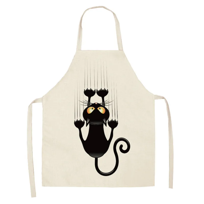 1Pcs Kitchen Apron Cute Cartoon Cat Printed Sleeveless Cotton Linen Aprons for Men Women Home Cleaning Tools