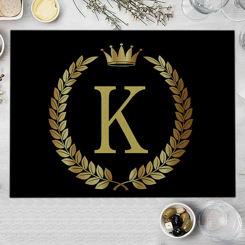 Home Decor Black Gold Letter Printing Linen Placemat for Dining Table Drink Coaster Home Decoration Modern Kitchen Cup Pads