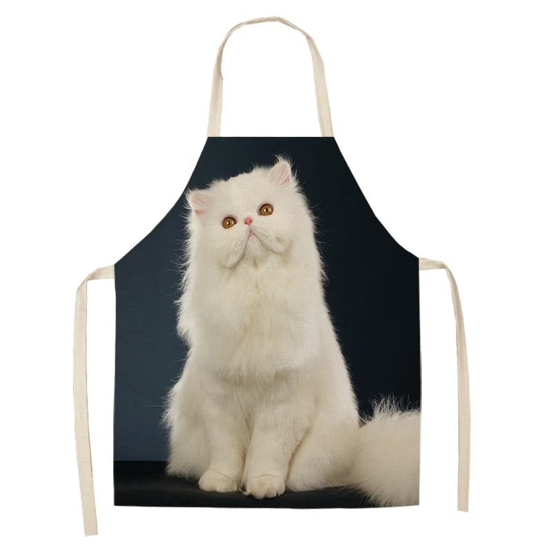 Chef Kitchen Apron for Woman Cute Cartoon Cat Printed Sleeveless Cotton Linen Aprons For Cooking Home Cleaning Tools