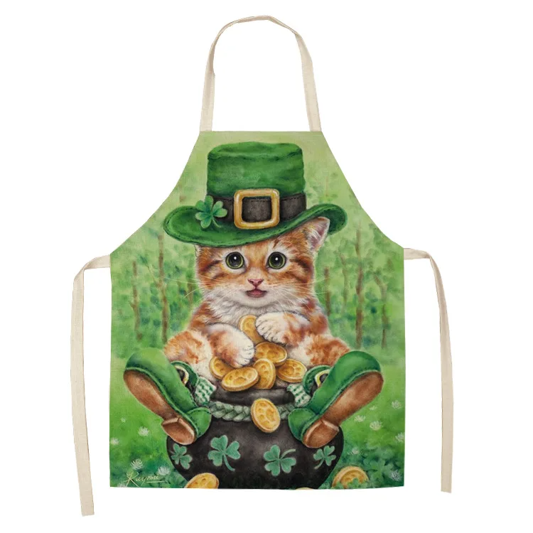 Parent-child Kitchen Apron Cartoon Cat/Panda/Tiger Printed Sleeveless Cotton Linen Aprons for Men Women Home Cleaning Tools