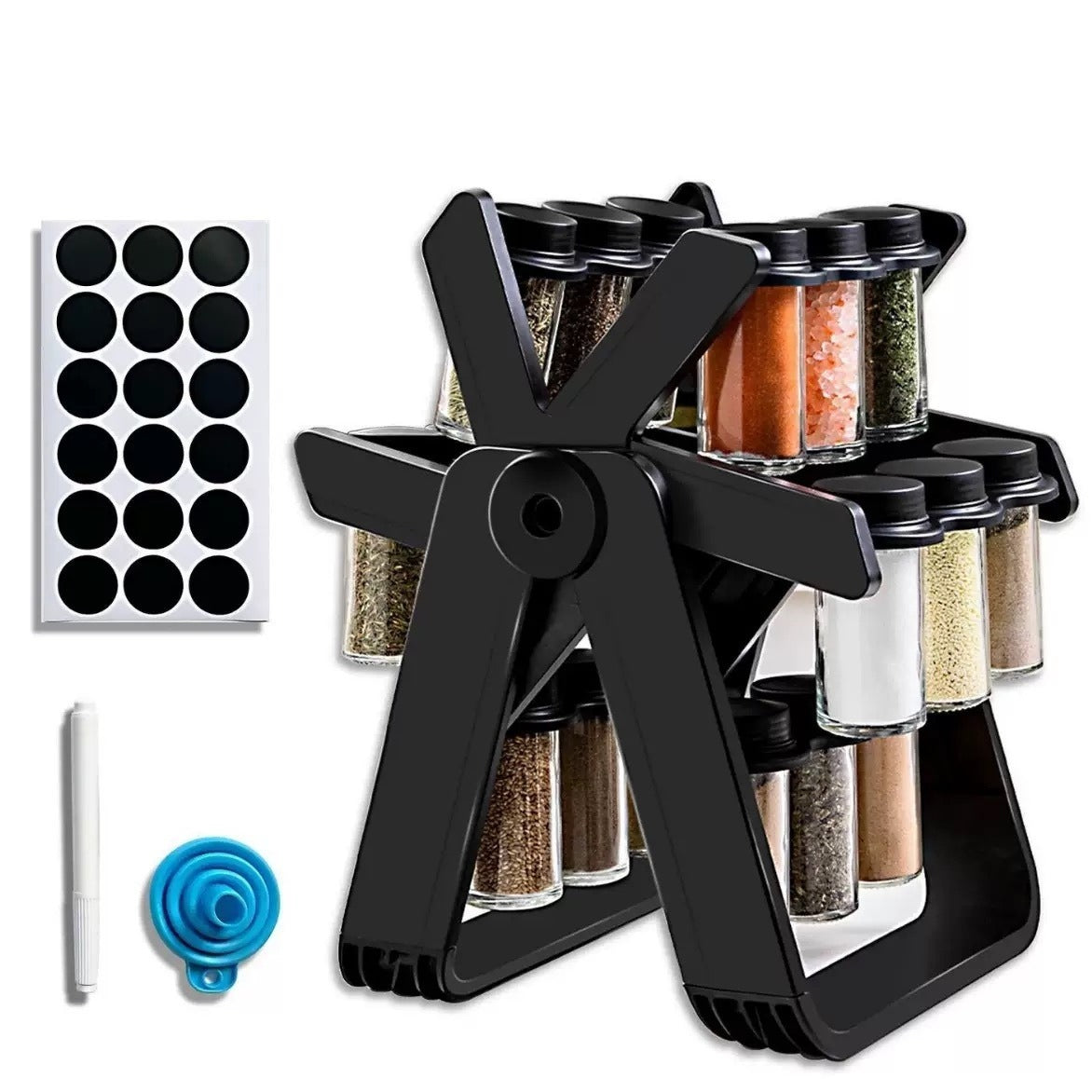 Rotating Spice Rack — Kitchen-Specific Glass Spice Jar Holder & Swivel Seasoning Stand