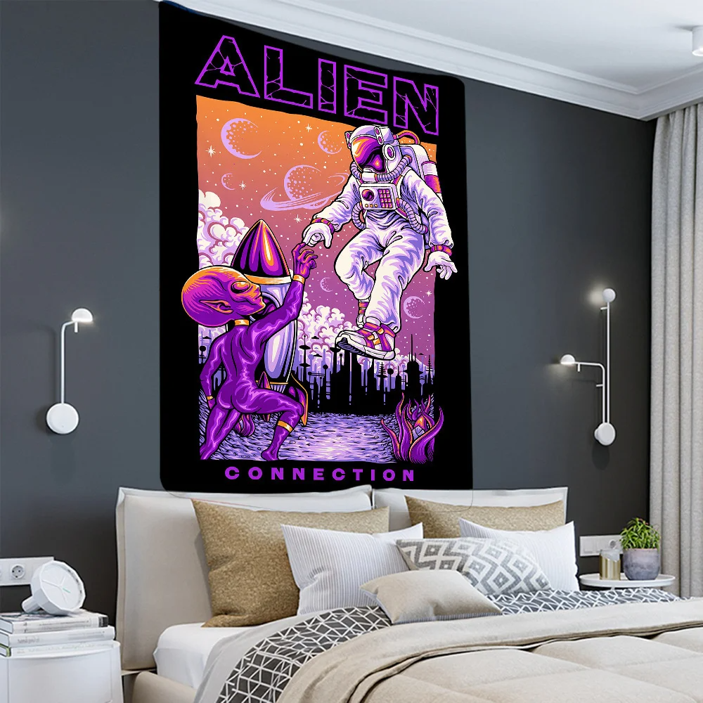 Alien Black Tapestry Cartoon Illustration Hippie Art Mushroom Eye Wall Hanging Tapestries for Living Room Home Dorm Decor Cloth