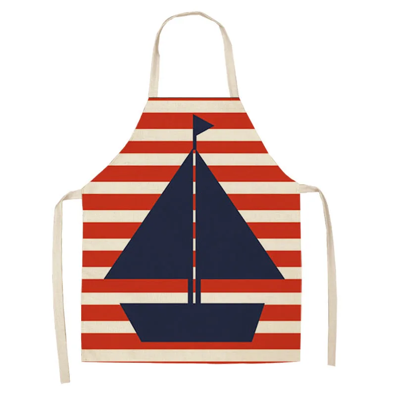 1Pc Marine Anchor Nautical Ocean Pattern Kitchen Apron for Woman Cotton Linen Aprons Home Cooking Baking Bibs