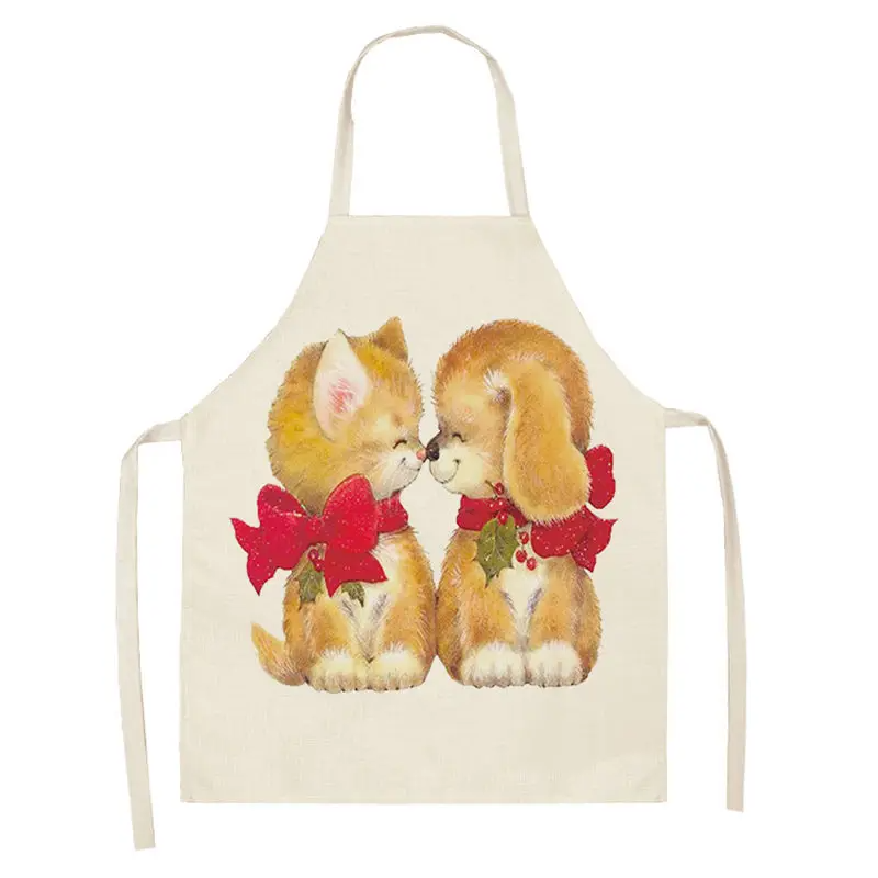 1pc Christmas Linen Apron Santa Claus Pinafores Cotton Linen Aprons 55x68cm Woman Adult Bibs for Home Kitchen Cooking Baking