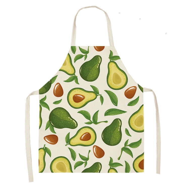 1PC Cotton Linen Apron Avocado Printed Kitchen Women Baking Waist Bib Home Cooking Brief Sleeveless Pinafore