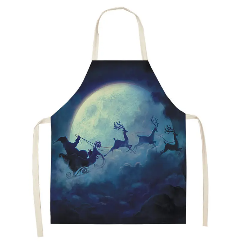 1pc Christmas Linen Apron Santa Claus Pinafores Cotton Linen Aprons 55x68cm Woman Adult Bibs for Home Kitchen Cooking Baking