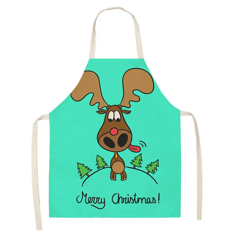 1pc Christmas Apron Santa Claus Snowman Pinafore Cotton Linen Chef Aprons Adult Bibs  for Home Kitchen Cooking Baking