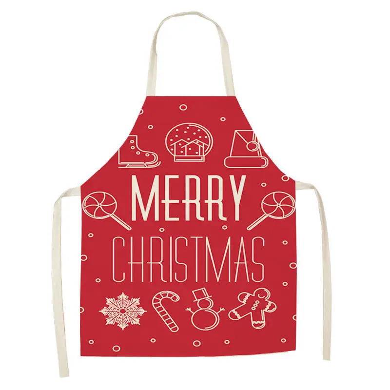 1Pcs Merry Christmas Apron for Woman Pinafore Cotton Linen Aprons Adult Bibs Kitchen Baking Cooking Accessories