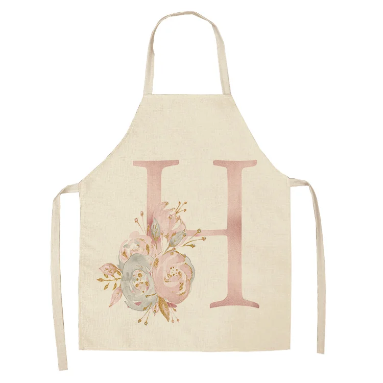 1Pc Pink Letter Flower Cotton Linen Chef Aprons Home Cooking Baking Coffee Shop Cleaning Apron Kitchen Accessories