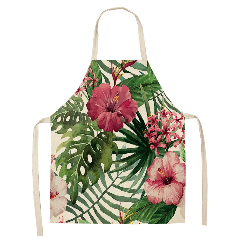 1Pc Tropical Plants Cactus Kitchen Chef Apron for Women Home Cooking Baking Coffee Shop Cotton Linen Cleaning Aprons