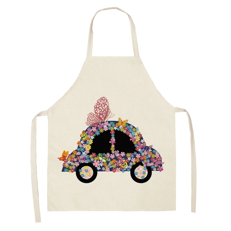 1Pc Cotton Linen Flower Butterfly Girl Printed Kitchen Aprons for Women Home Cooking Baking Waist Bib Pinafore